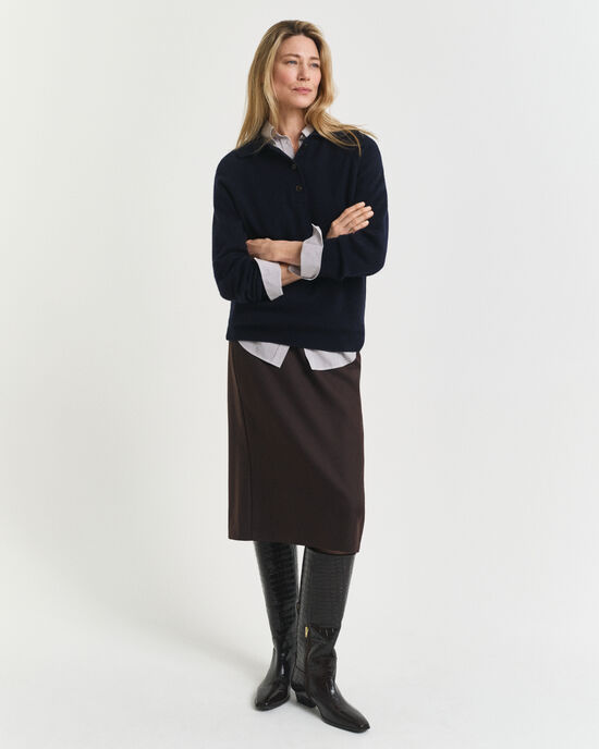 Saia lápis em mistura de lã com comprimento médio