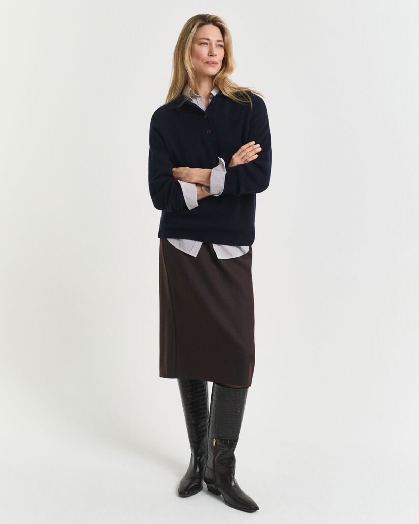 Saia lápis em mistura de lã com comprimento médio