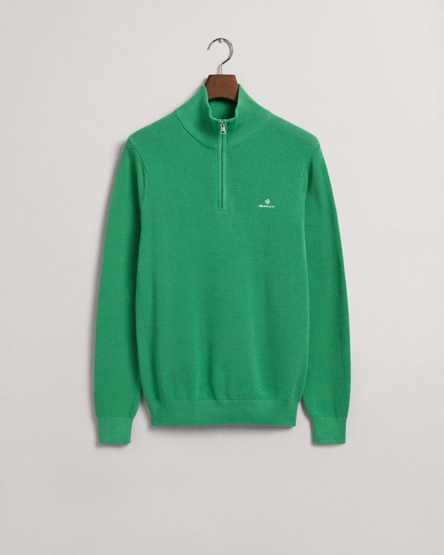 Sweatshirt com meio fecho de correr em algod&atilde;o piqu&eacute;