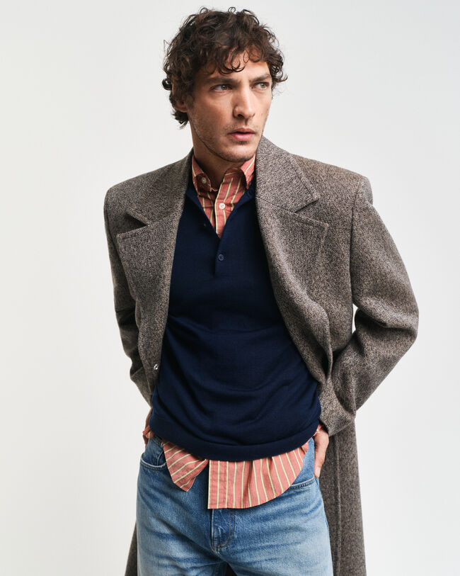 Camisola de malha estilo polo em l&atilde; de merino extrafina