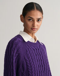 Pulover em malha entran&ccedil;ada com decote redondo oversized