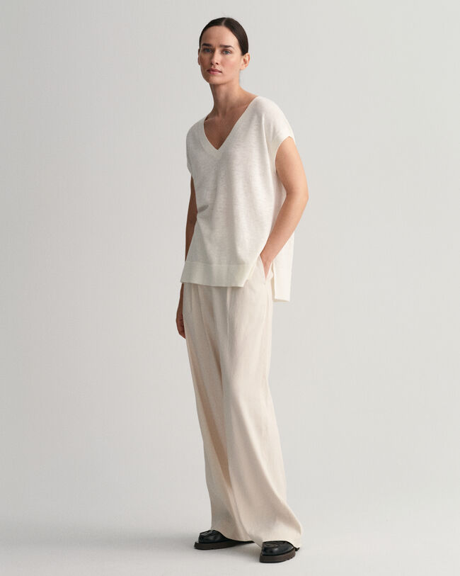 Colete com decote em V em mistura de linho