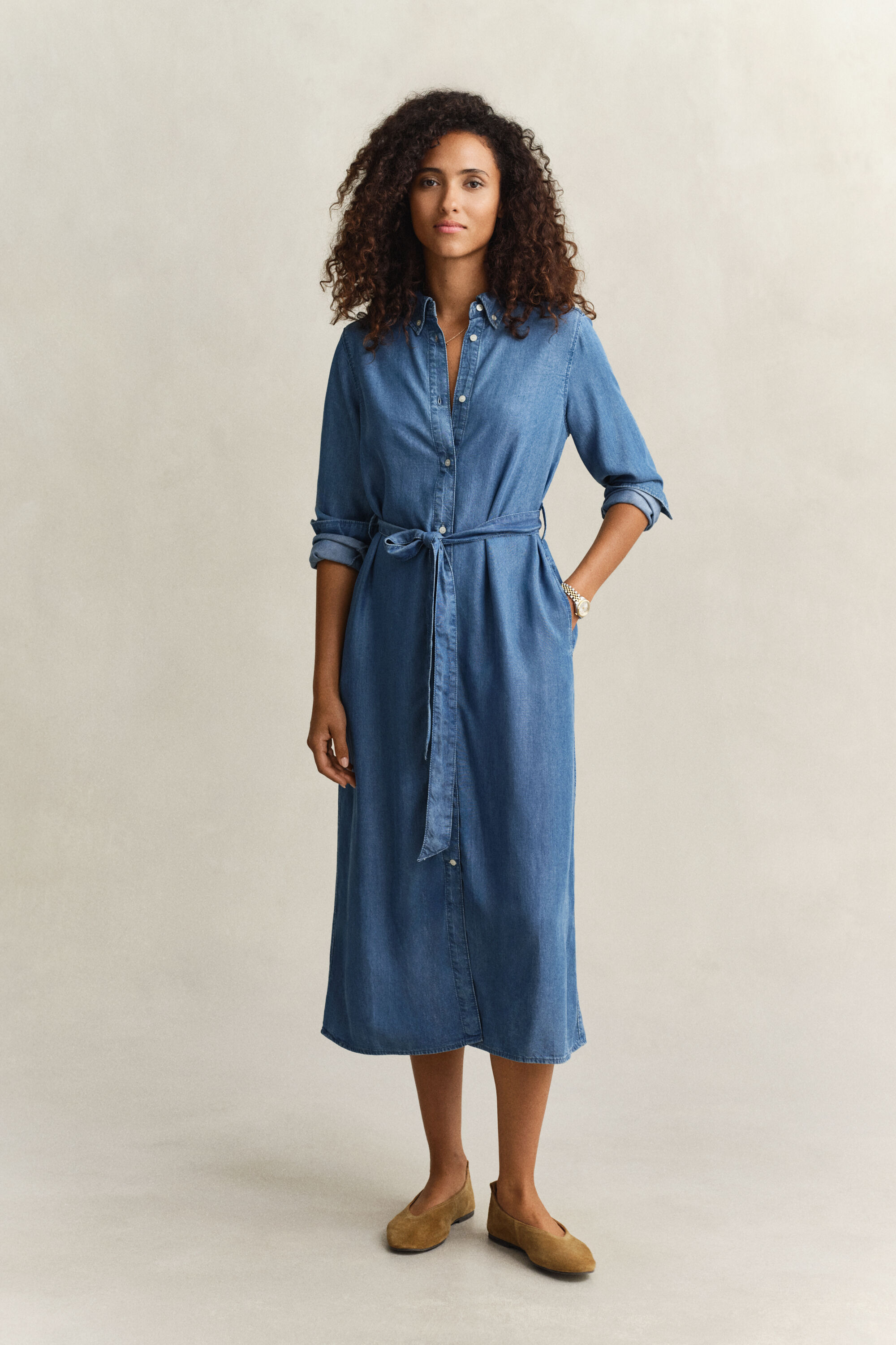 Vestido-camisa em chambray