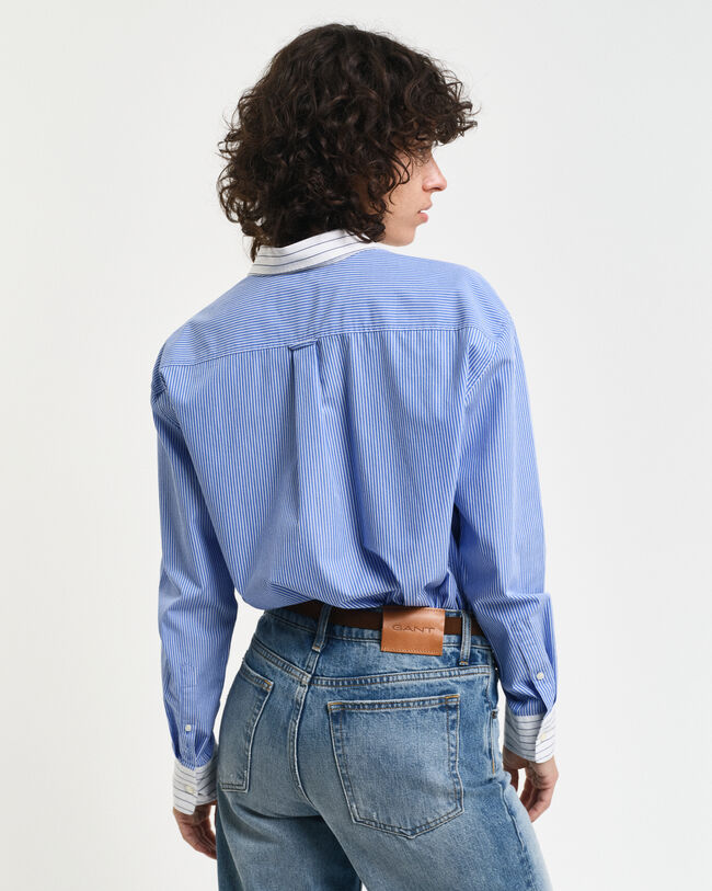 Camisa em popelina às riscas misturadas relaxed fit