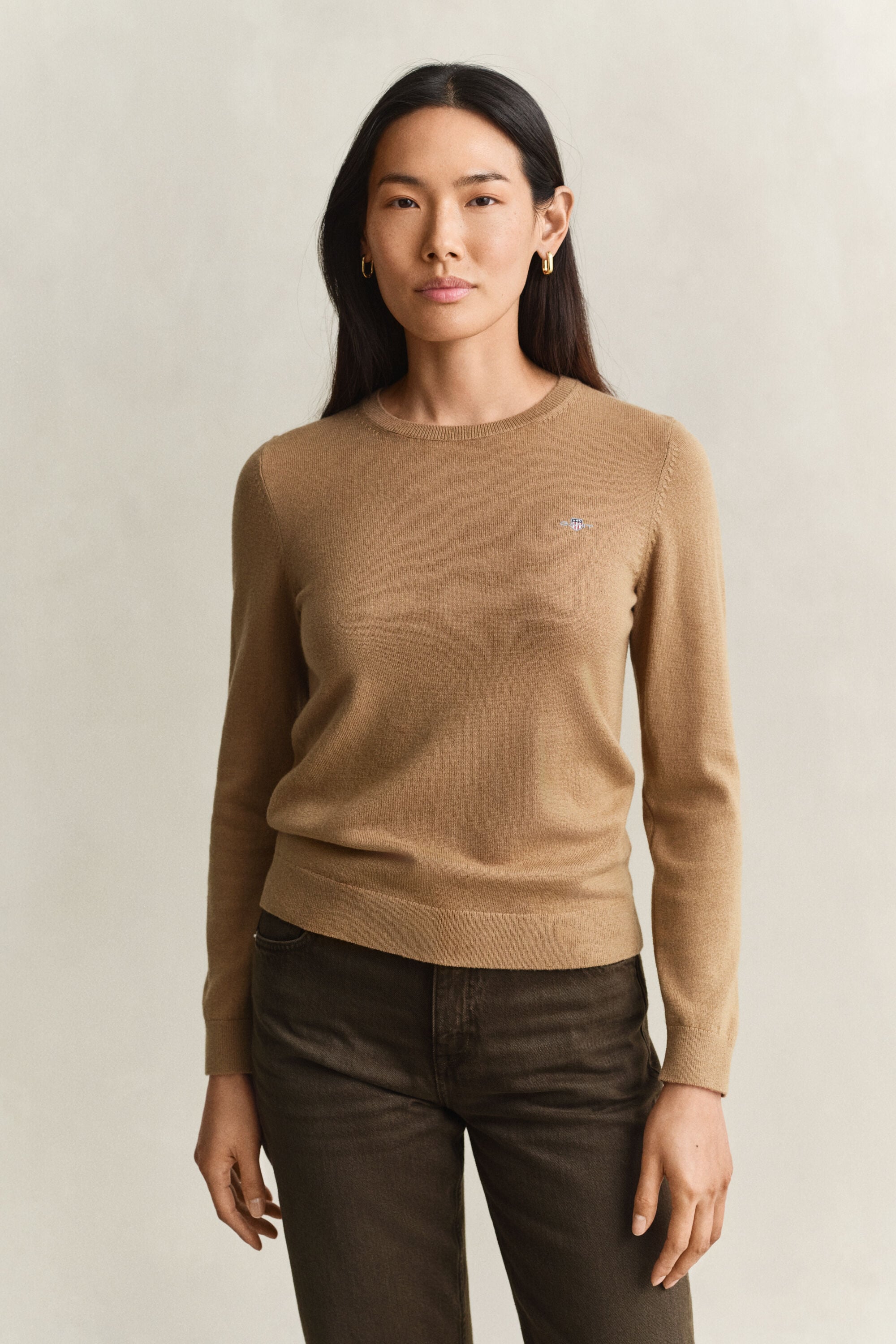 Camisola de malha com decote redondo em lã e algodão