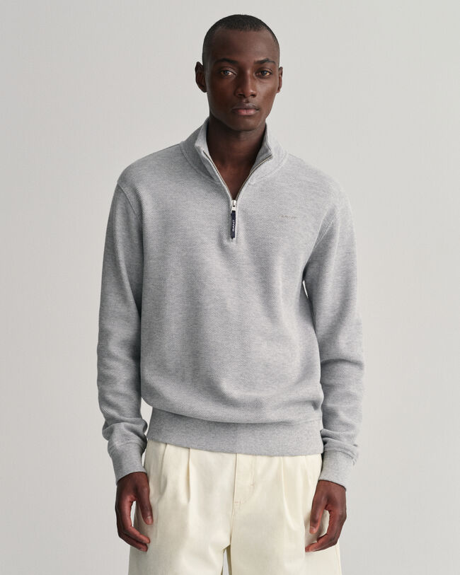 Sweatshirt com meio fecho Waffle Texture