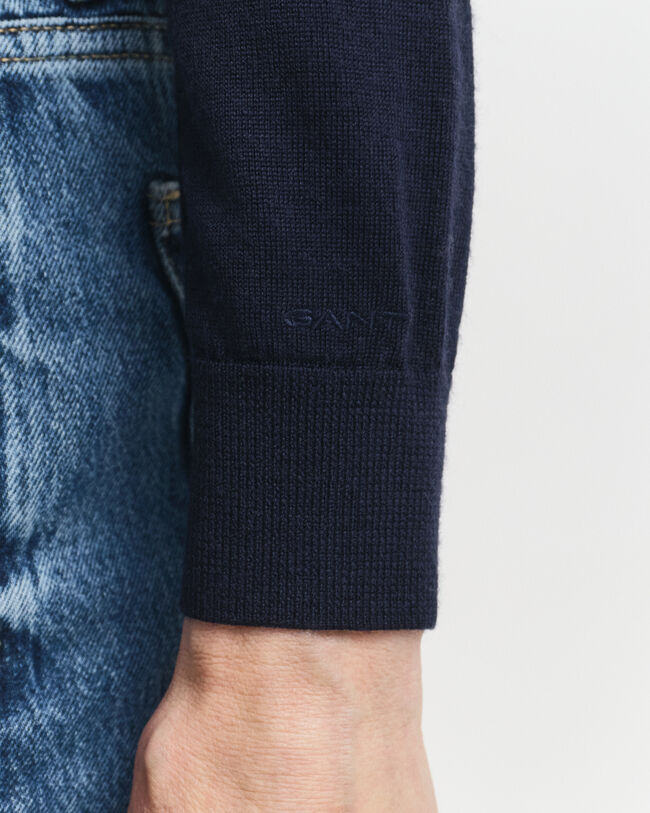 Camisola de malha com decote redondo em lã de merino extrafina