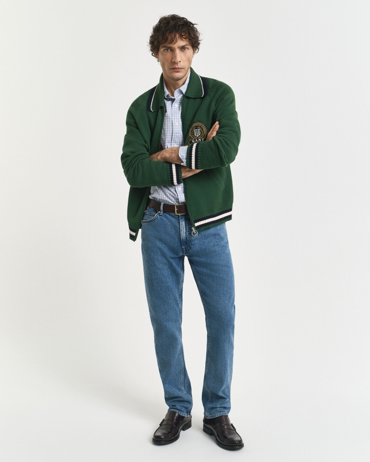 Camisa em popelina clássica com micropadrão de xadrez regular fit