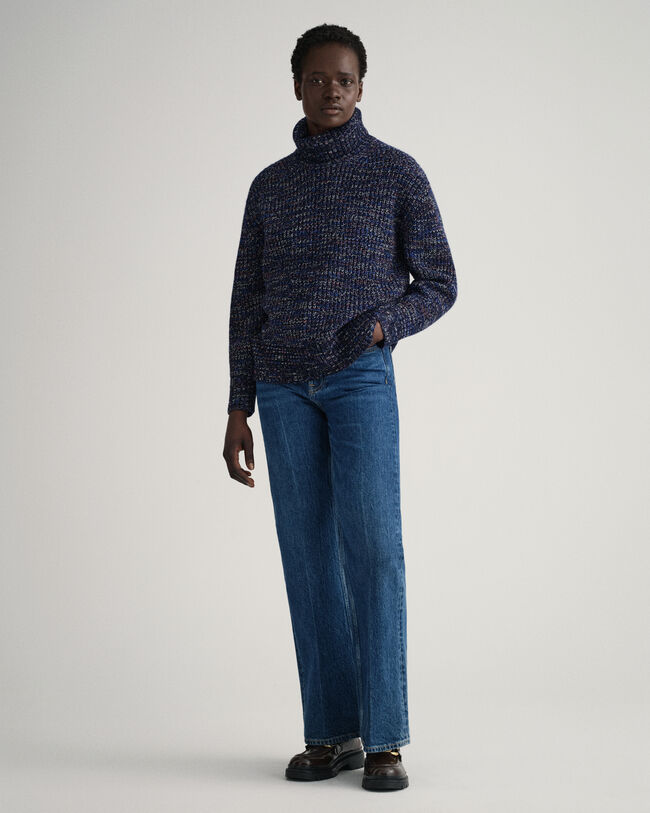 Camisola de malha com gola dobrada multicolor