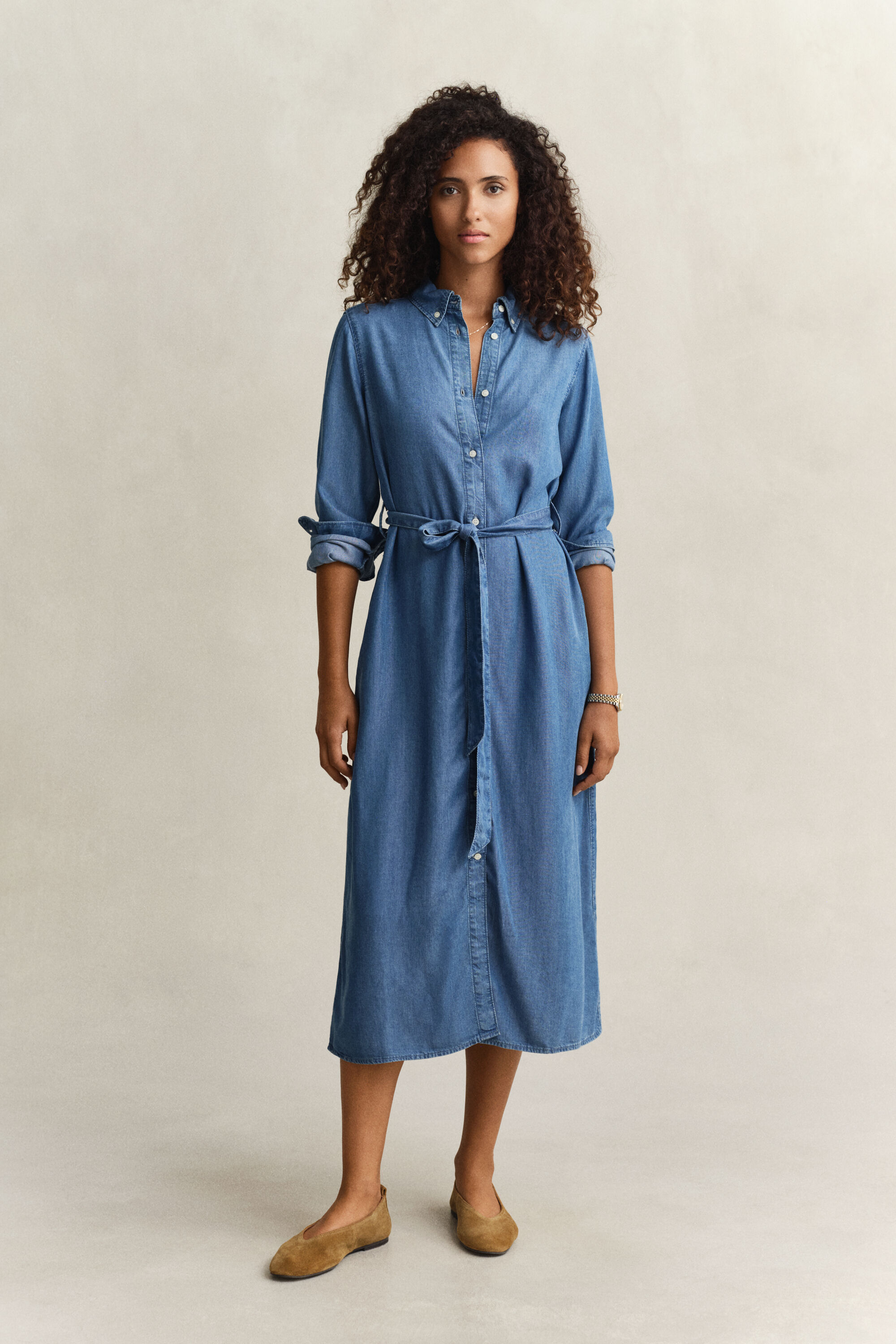 Vestido-camisa em chambray