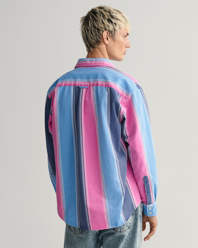 Camisa em sarja Heavy &agrave;s riscas relaxed fit