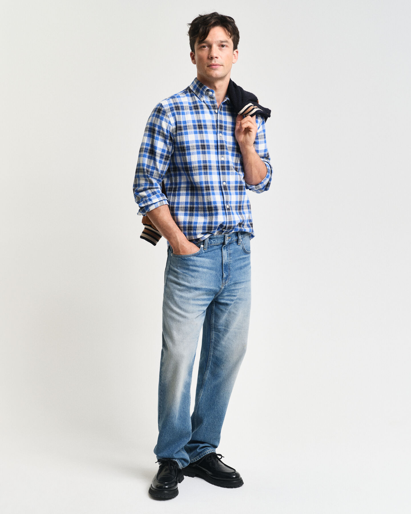 Camisa texturizada com padrão de xadrez regular fit