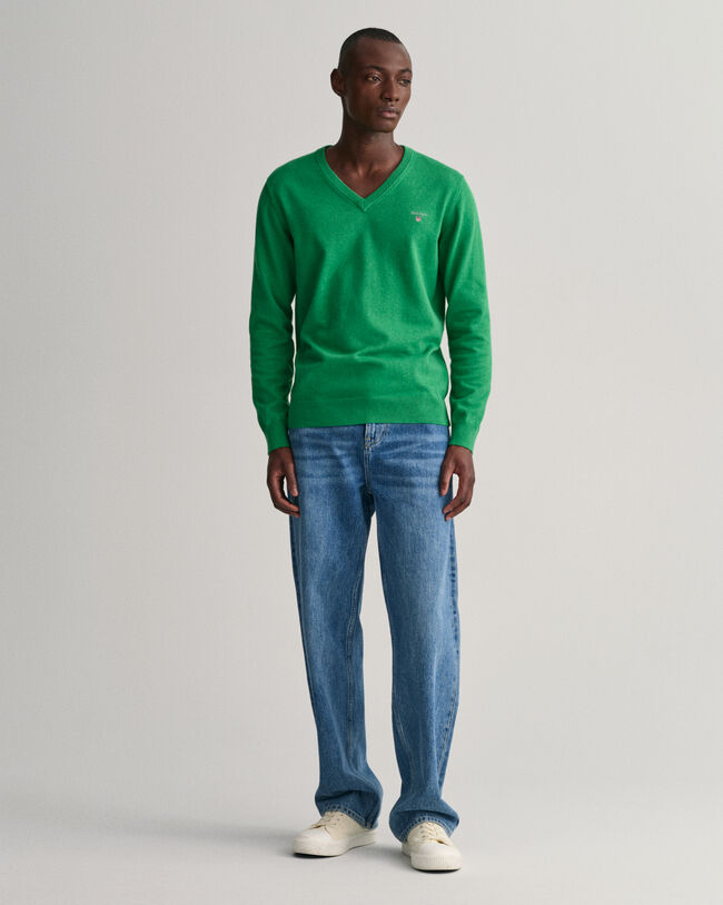 Pulover com decote em V de algod&atilde;o Classic