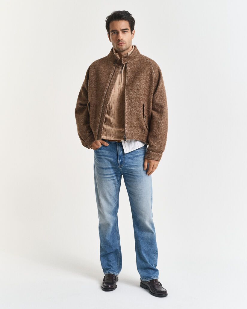 Camisola de malha entrançada com meio fecho de correr em lã