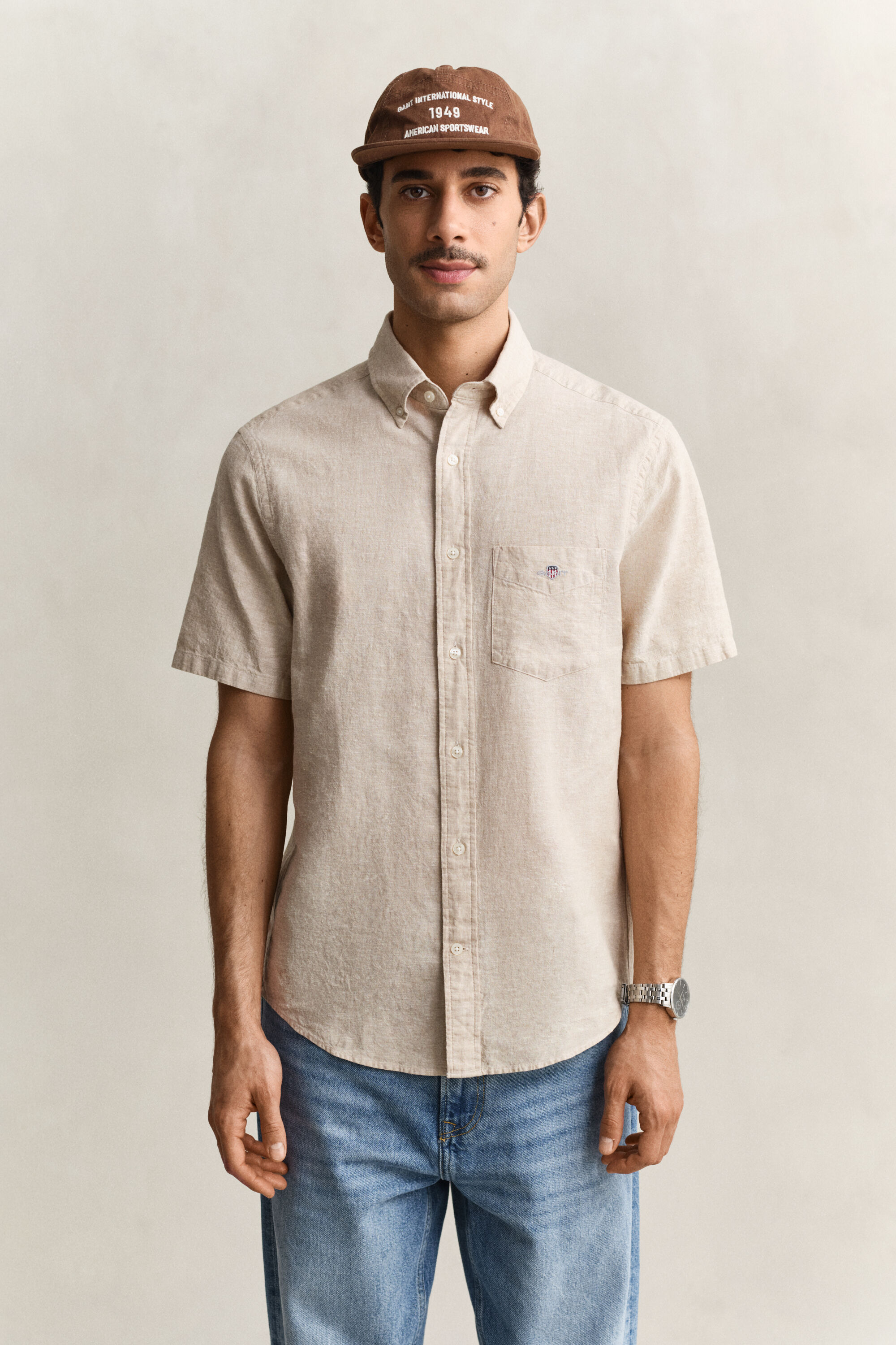 Camisa de manga curta em mistura de linho