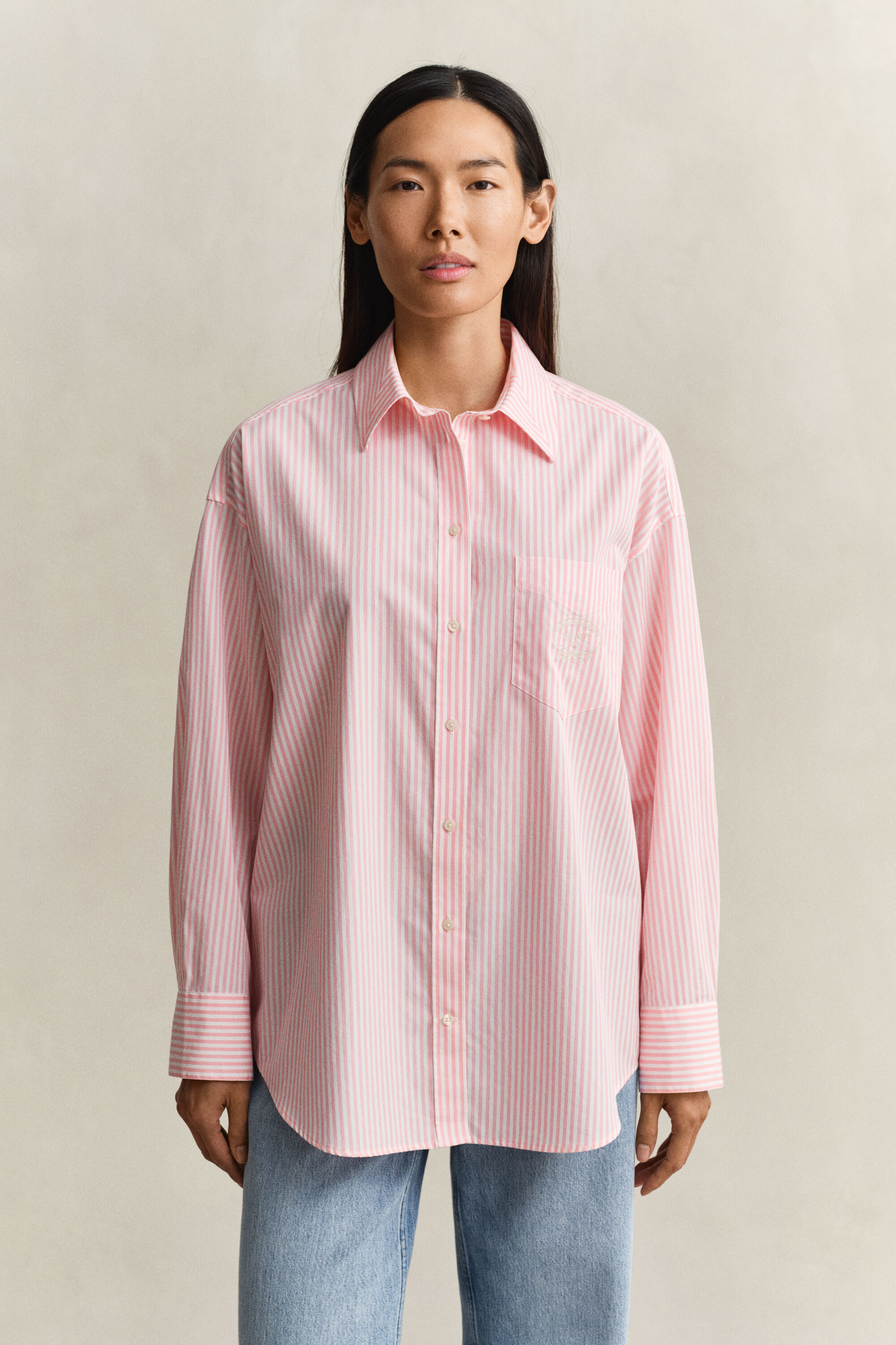 Camisa em popelina às riscas Classic oversized
