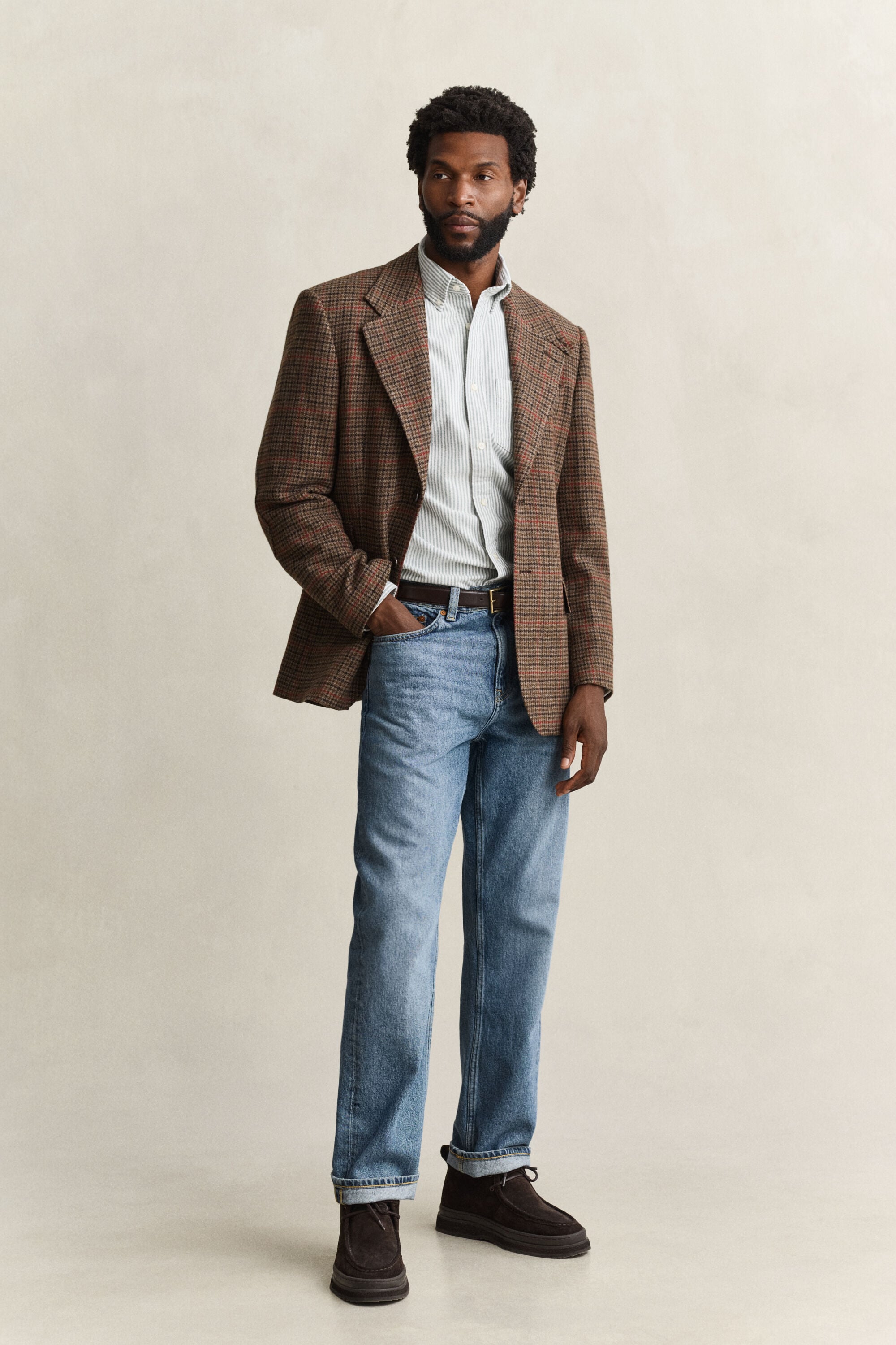 Camisa em algodão Oxford escovado às riscas