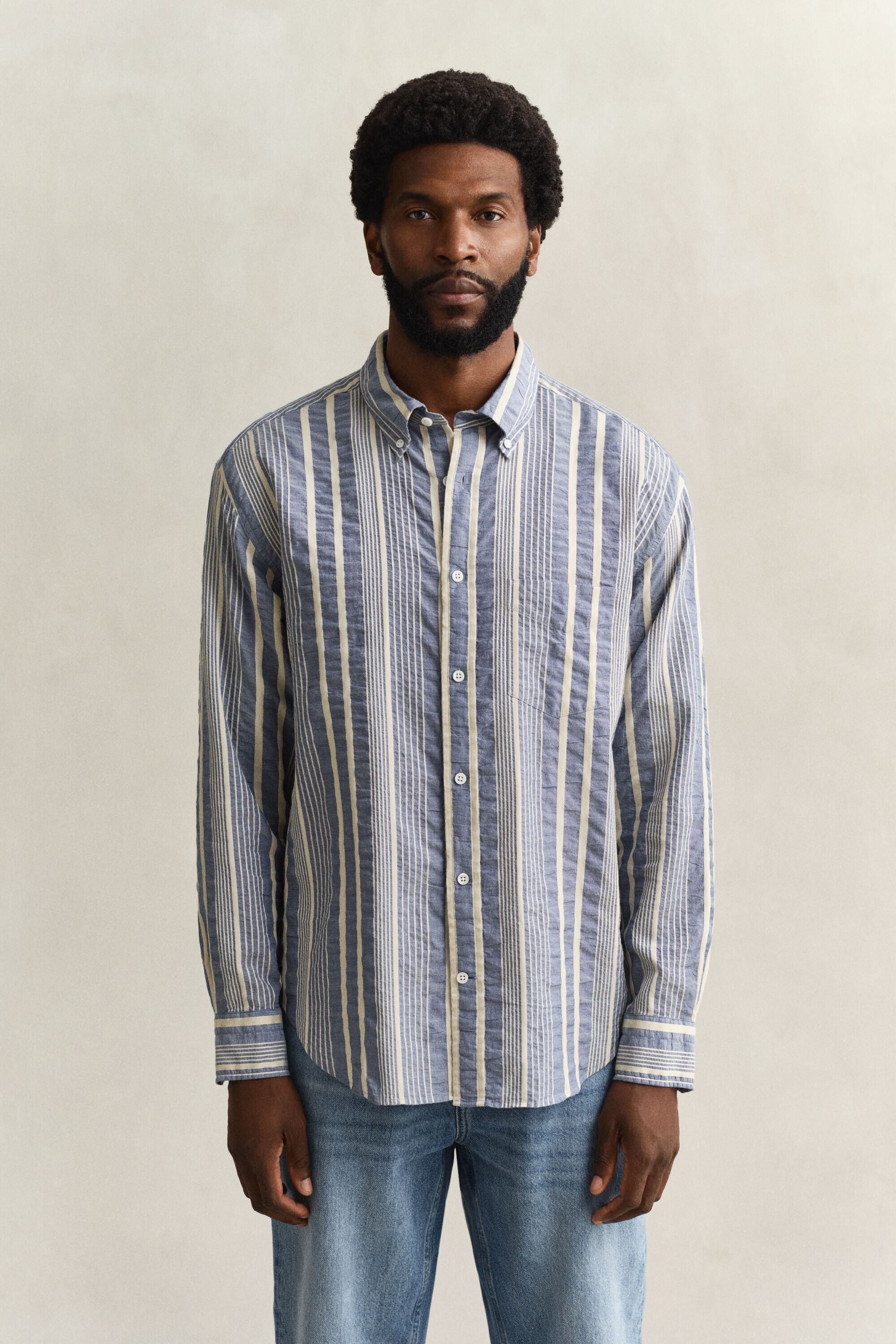 Camisa às riscas Seersucker relaxed fit