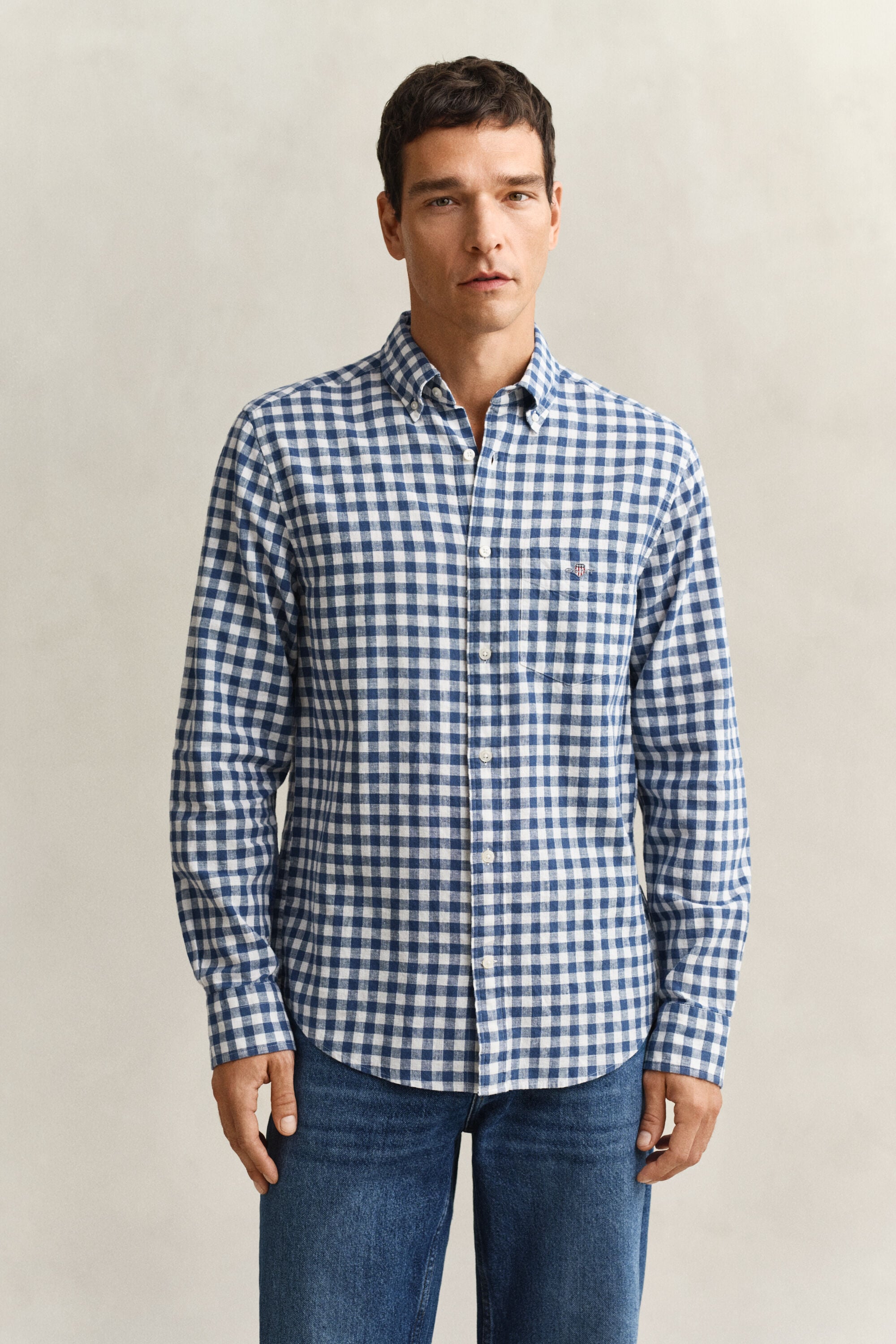 Camisa em mistura de linho Gingham
