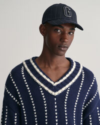 Sweatshirt com decote em V Collegiate Pinstripe