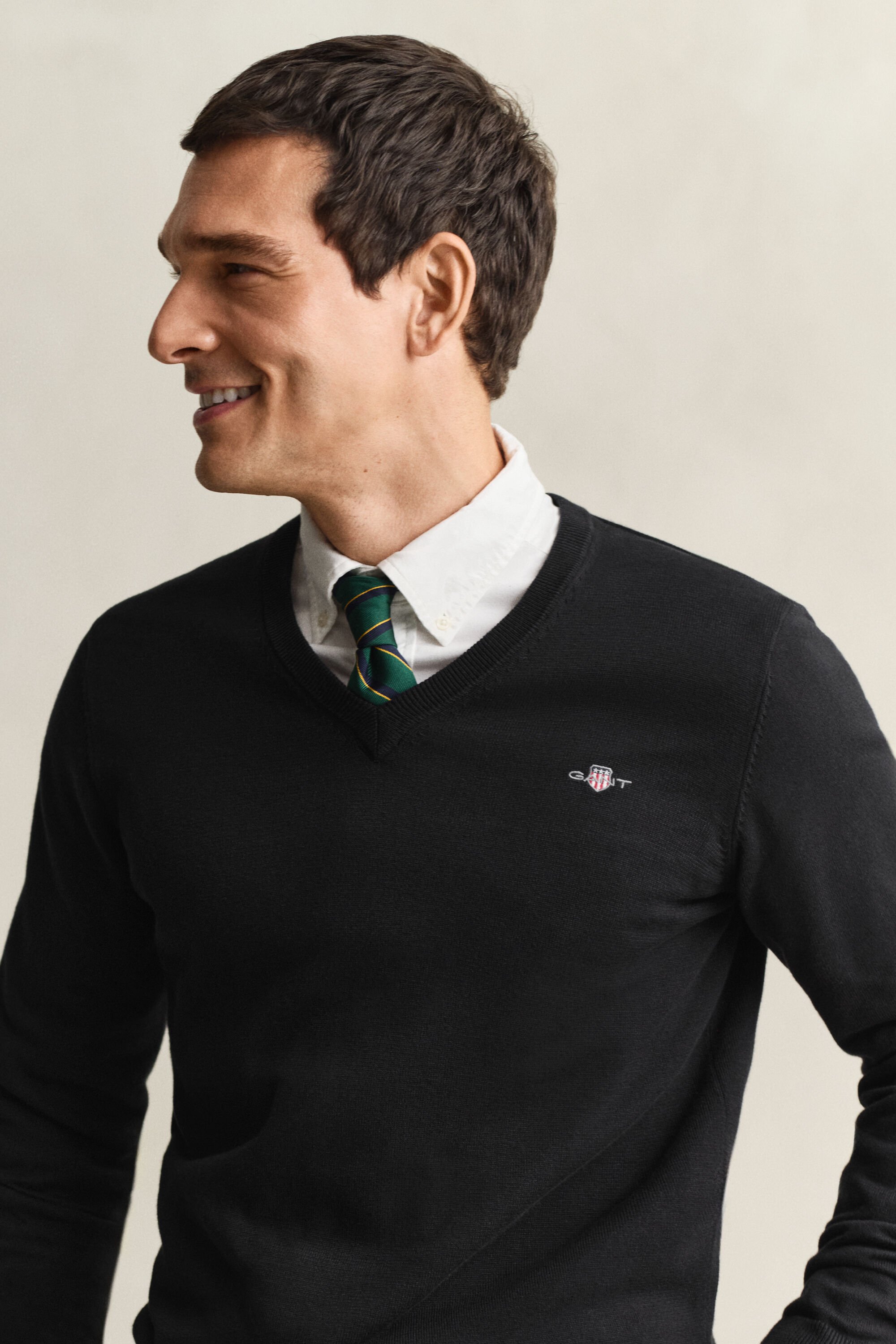 Pulover com decote em V em algodão clássico