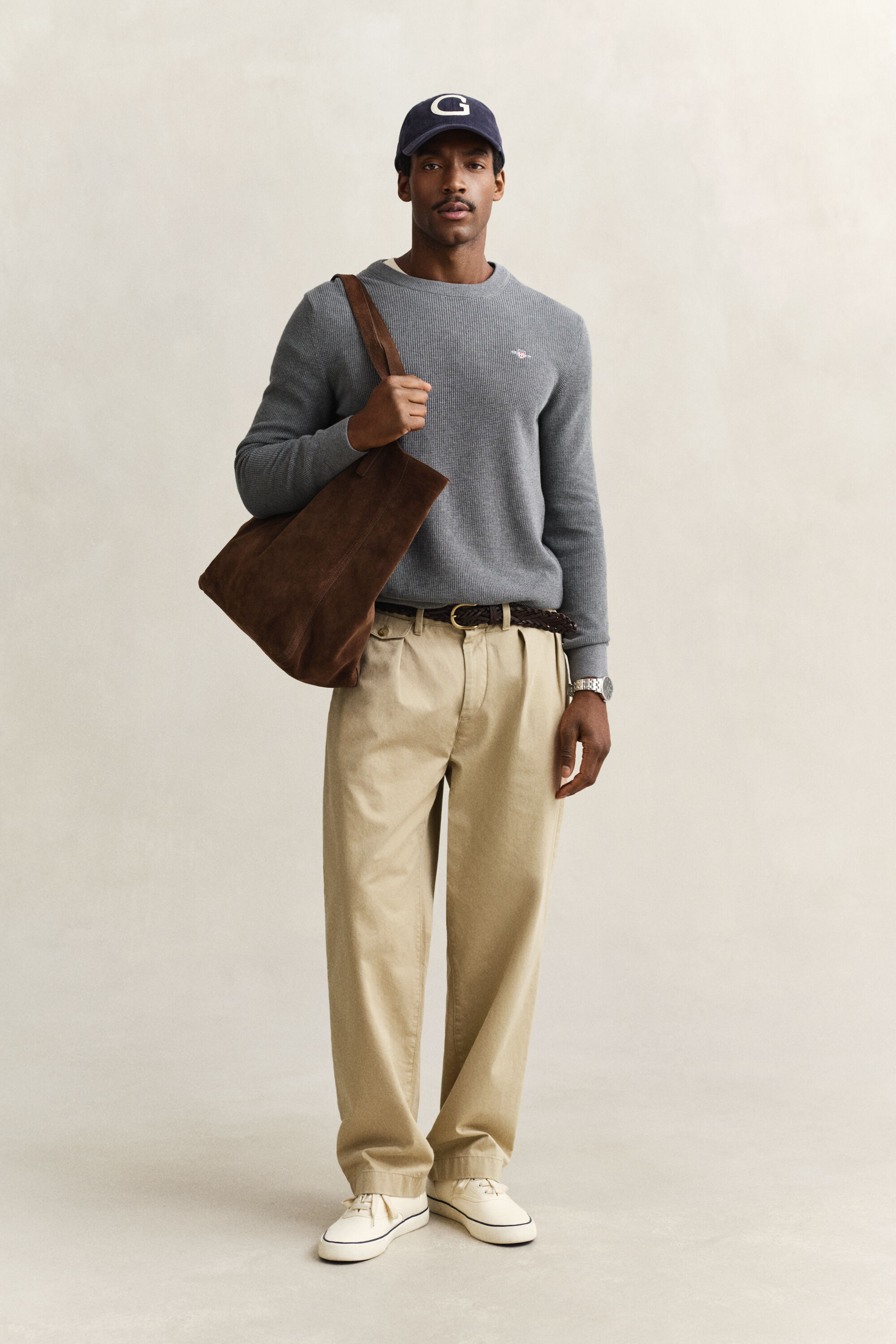 Camisola de malha com decote redondo em algodão texturizado