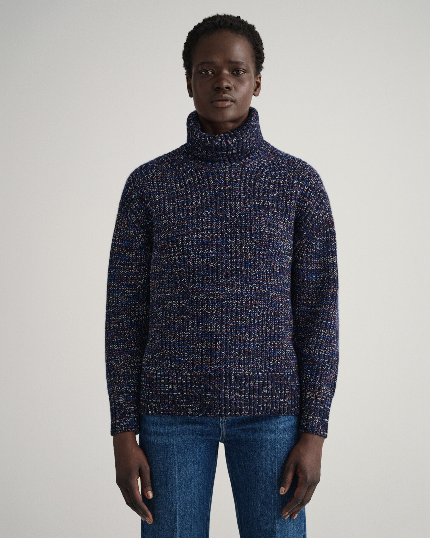 Camisola de malha com gola dobrada multicolor