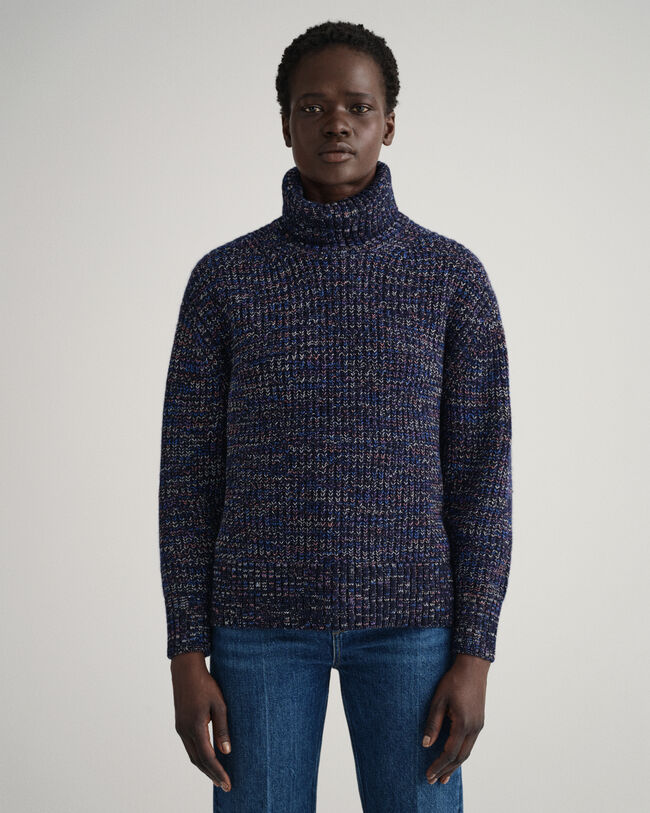 Camisola de malha com gola dobrada multicolor