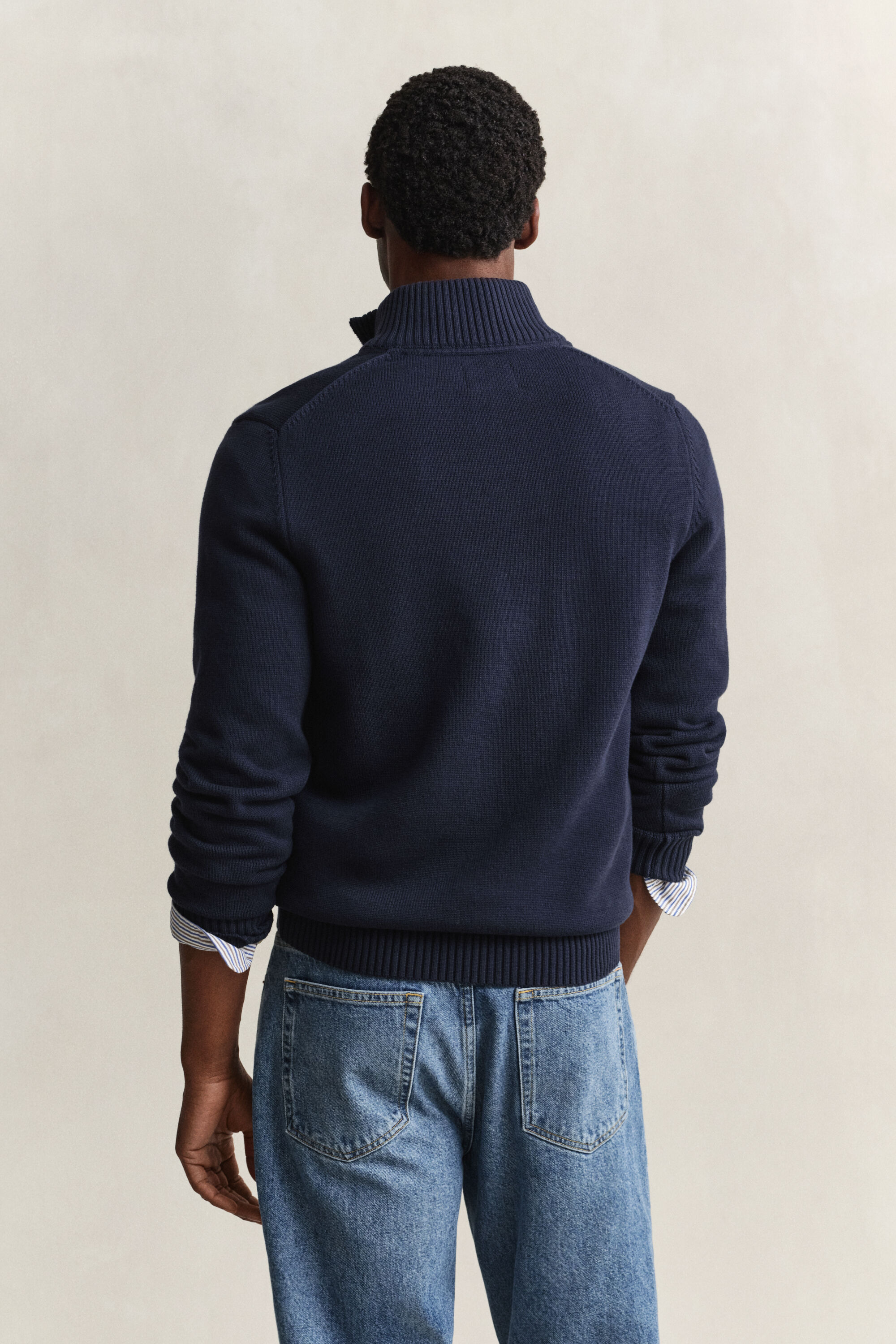 Camisola de malha em algodão com meio fecho Casual