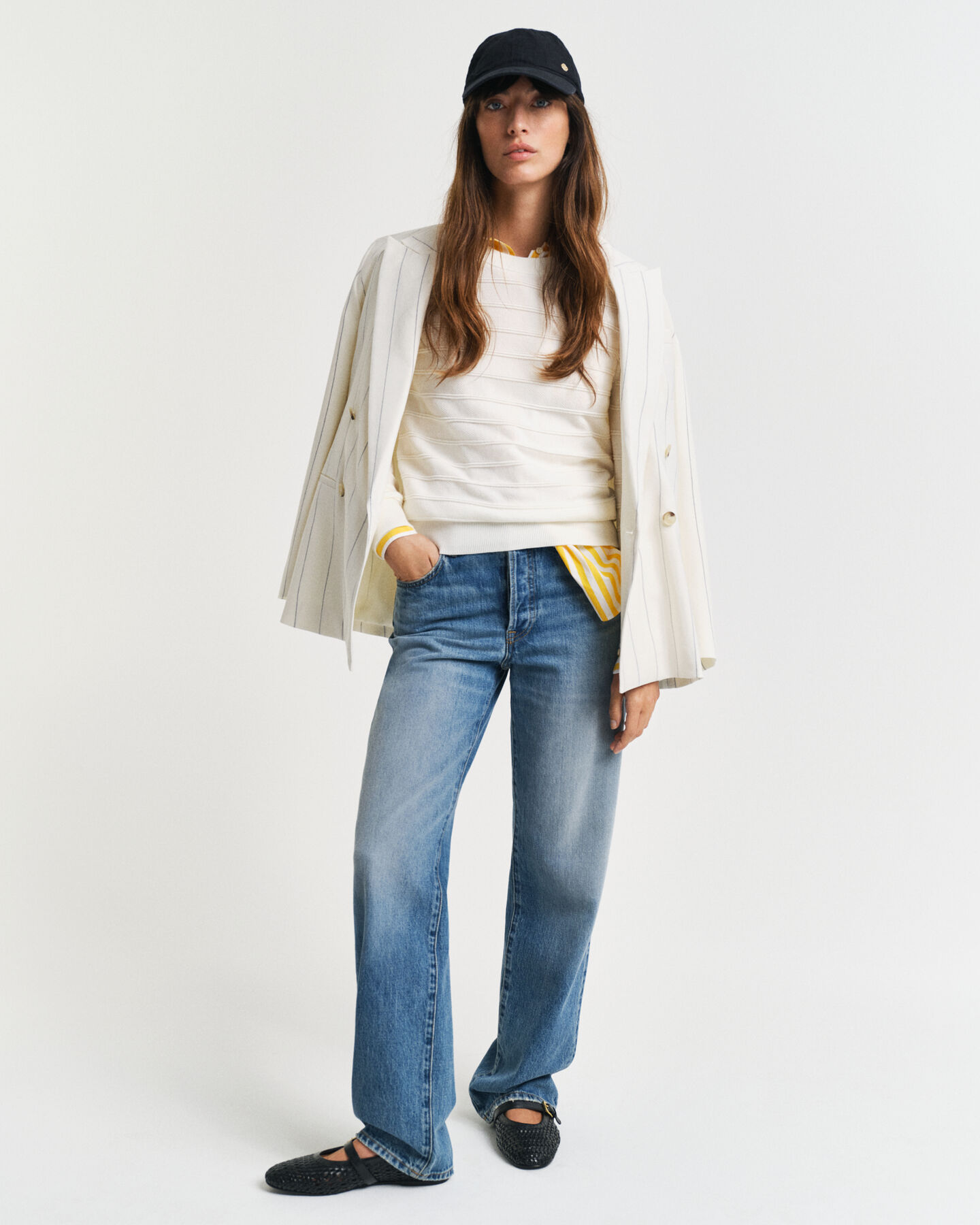 Camisola de malha com decote redondo em algodão texturizado