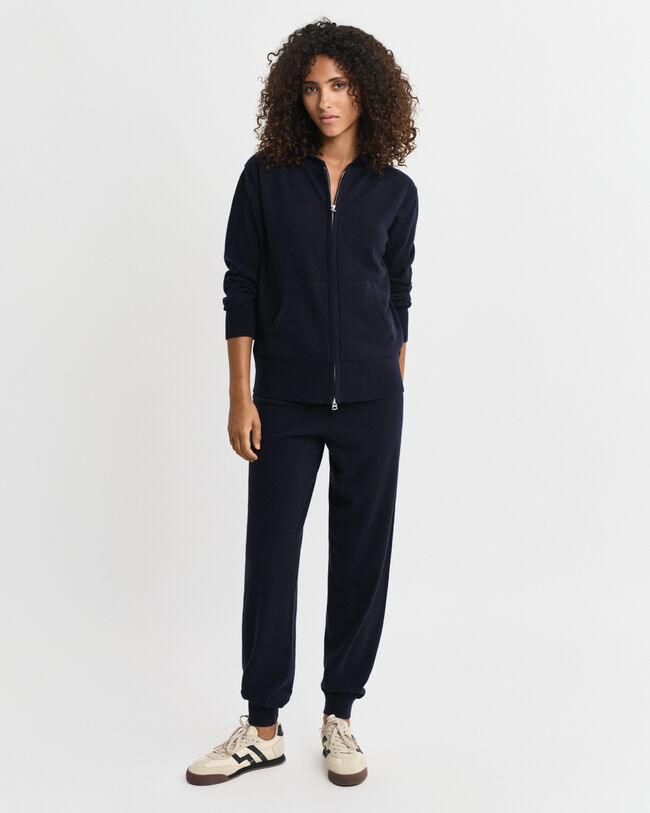 Sweatshirt com capuz e fecho em lã extrafina