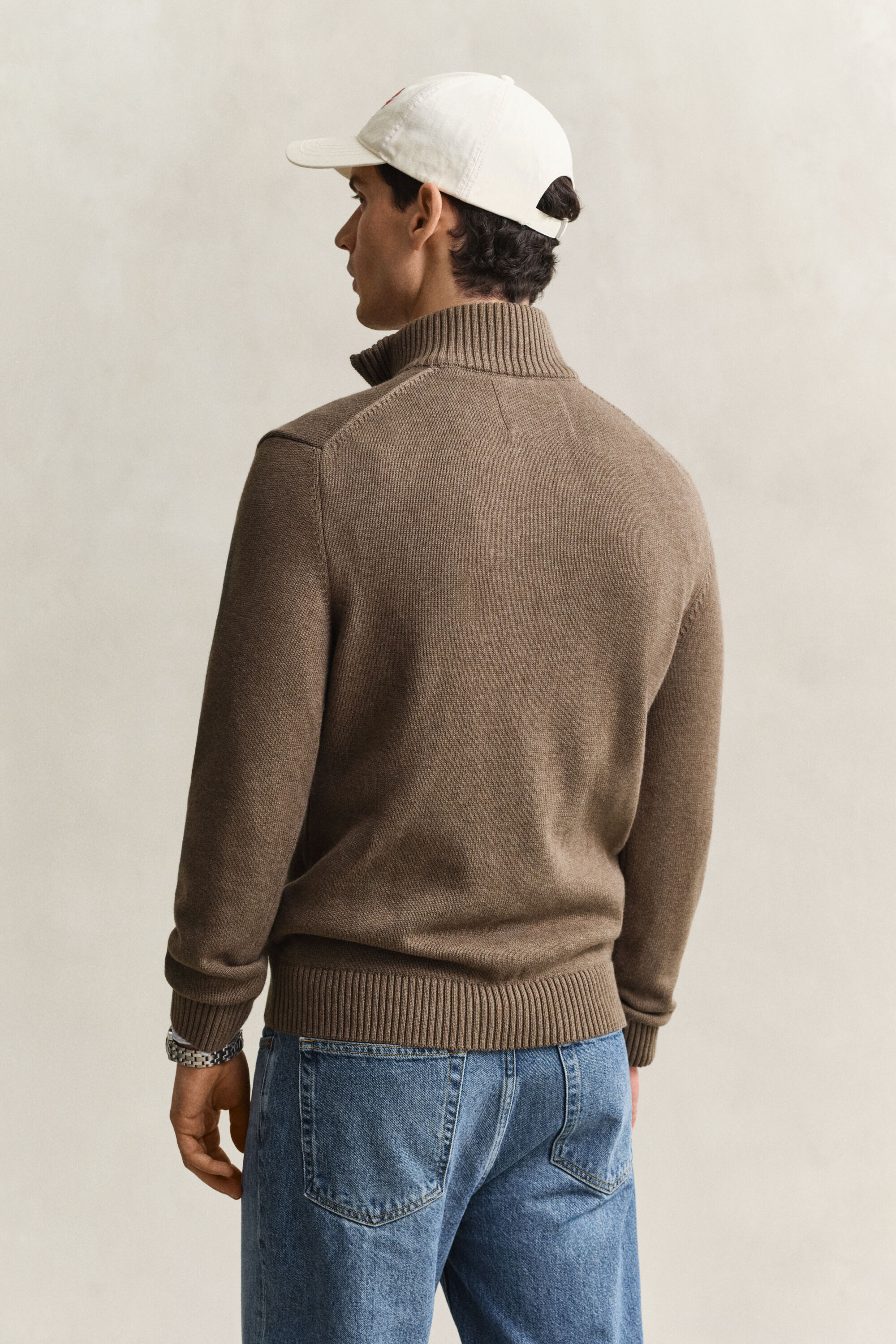 Camisola de malha em algodão com meio fecho Casual