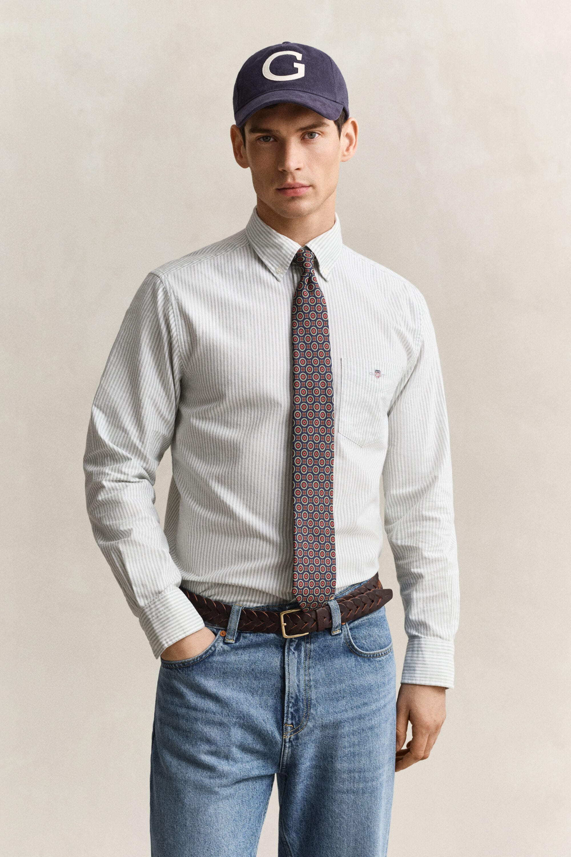 Camisa Oxford às riscas finas Classic