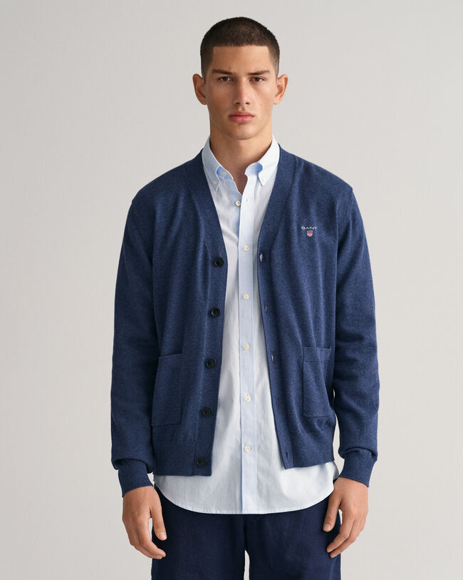 Casaco de malha com decote em V de algod&atilde;o Classic