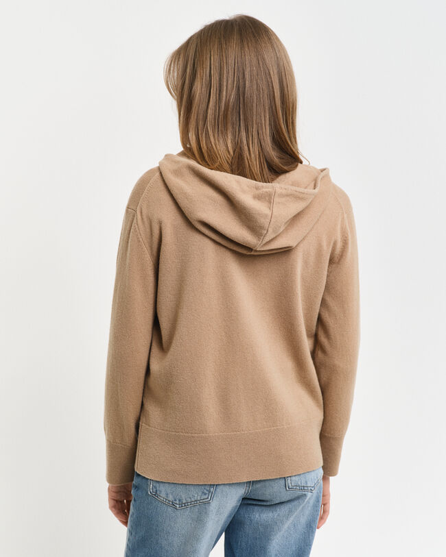 Sweatshirt com capuz e fecho em l&atilde; extrafina