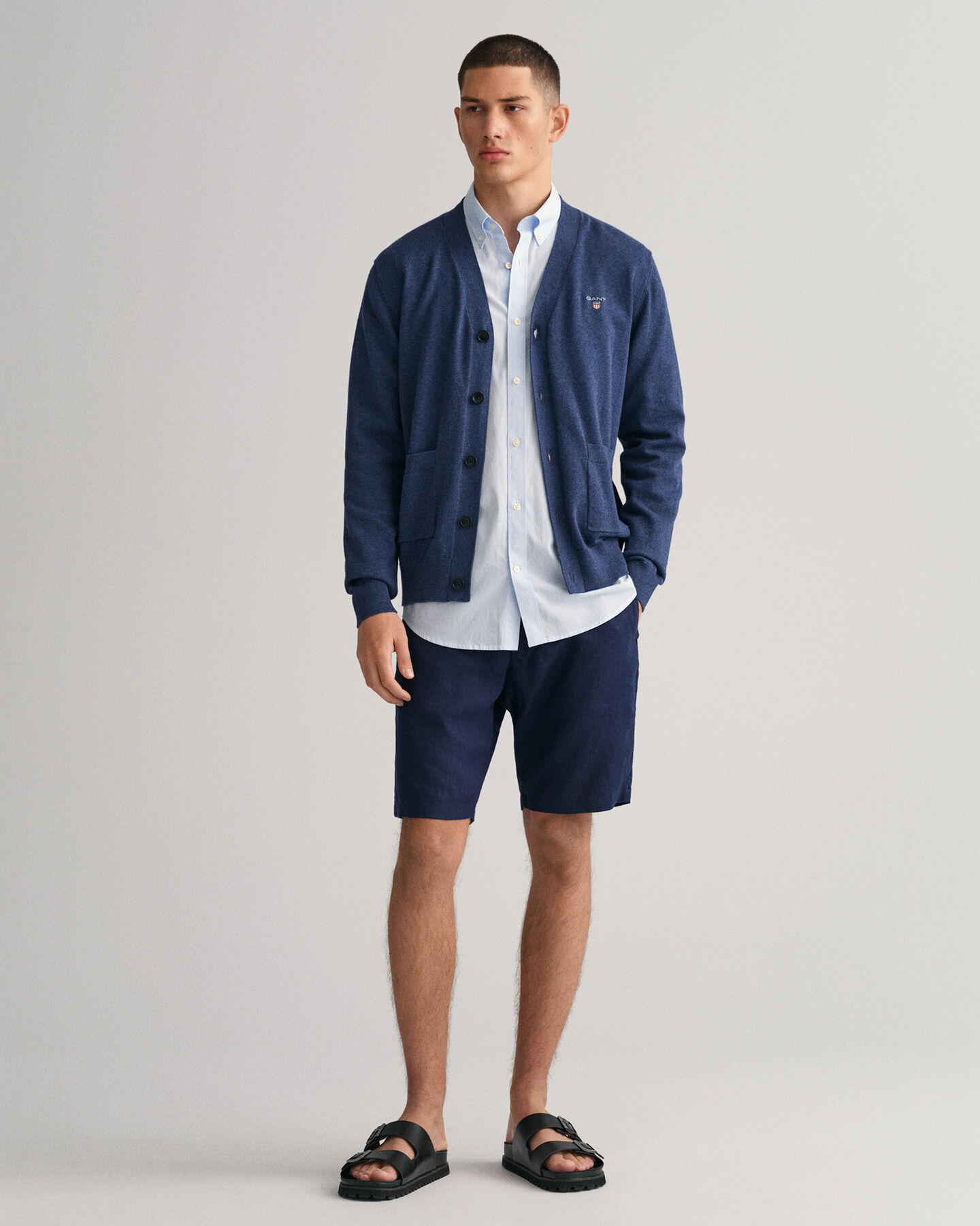 Casaco de malha com decote em V de algod&atilde;o Classic