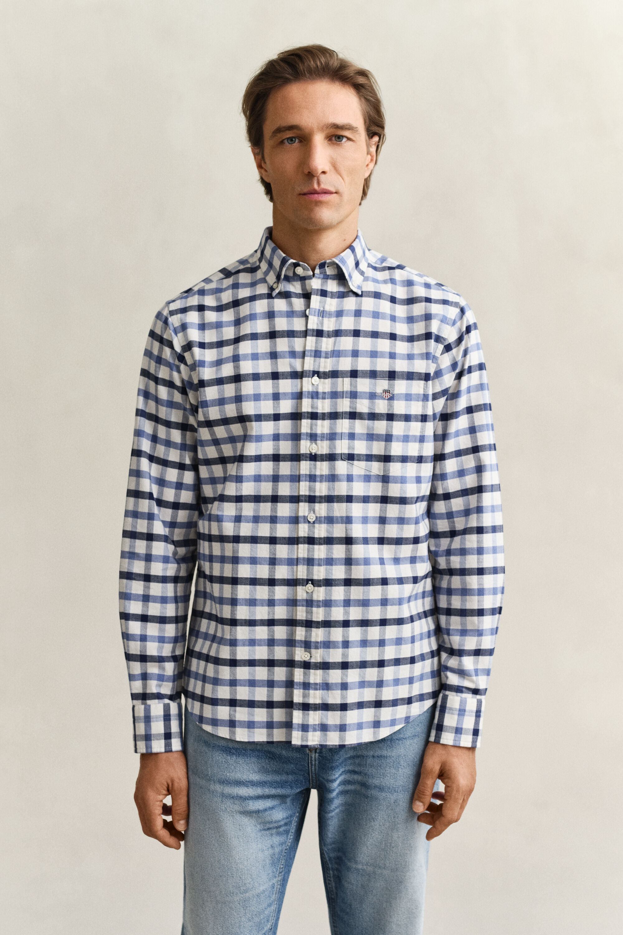 Camisa Oxford com padrão de xadrez corte normal