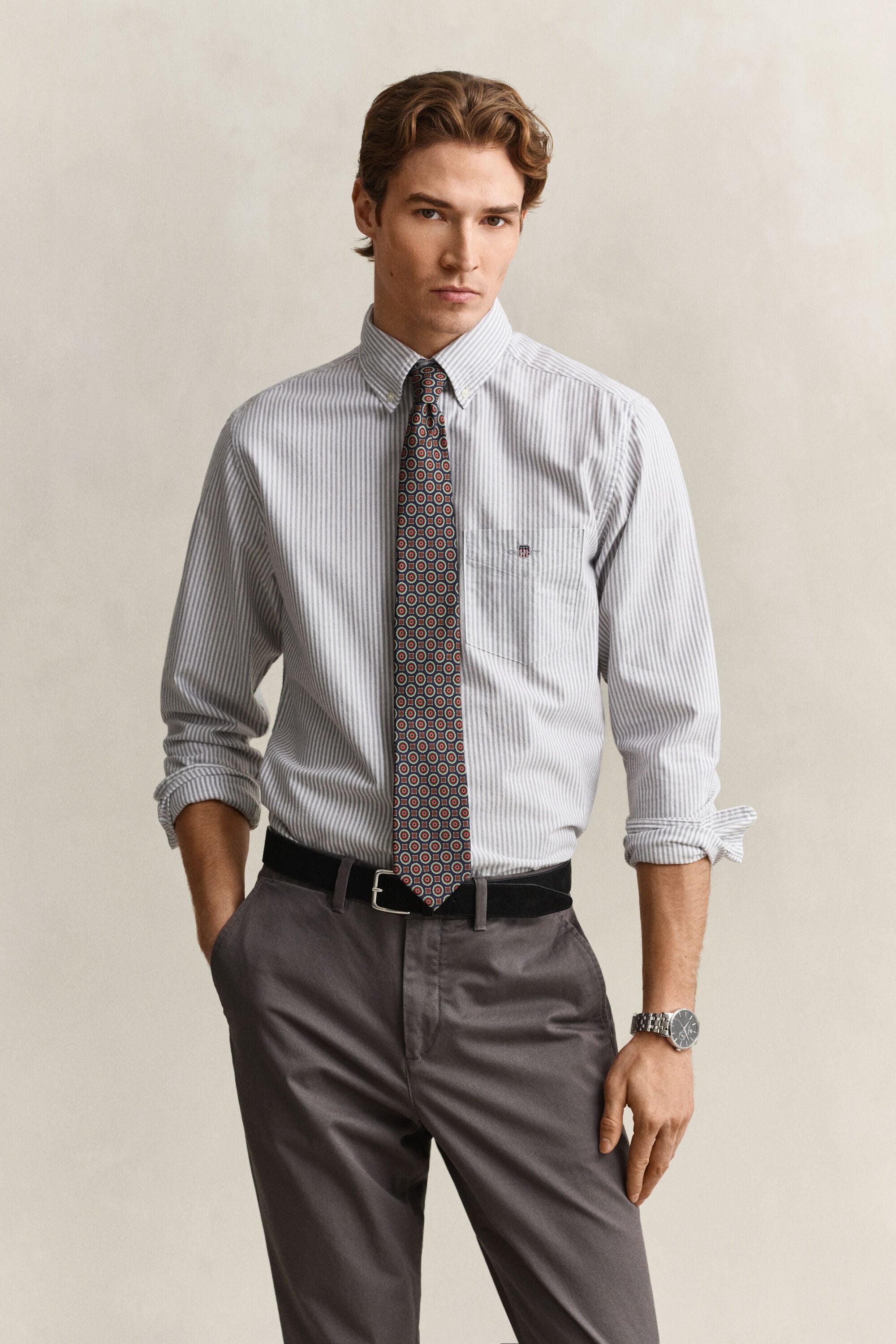 Camisa Oxford às riscas finas Classic