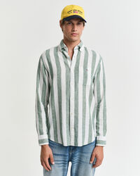 Camisa em linho e algod&atilde;o &agrave;s riscas arrojadas regular fit