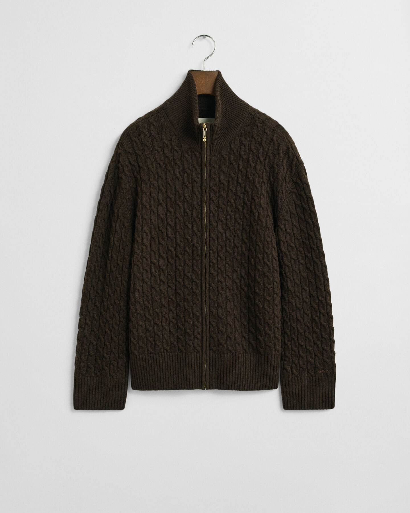 Casaco de malha entrançada com fecho de correr