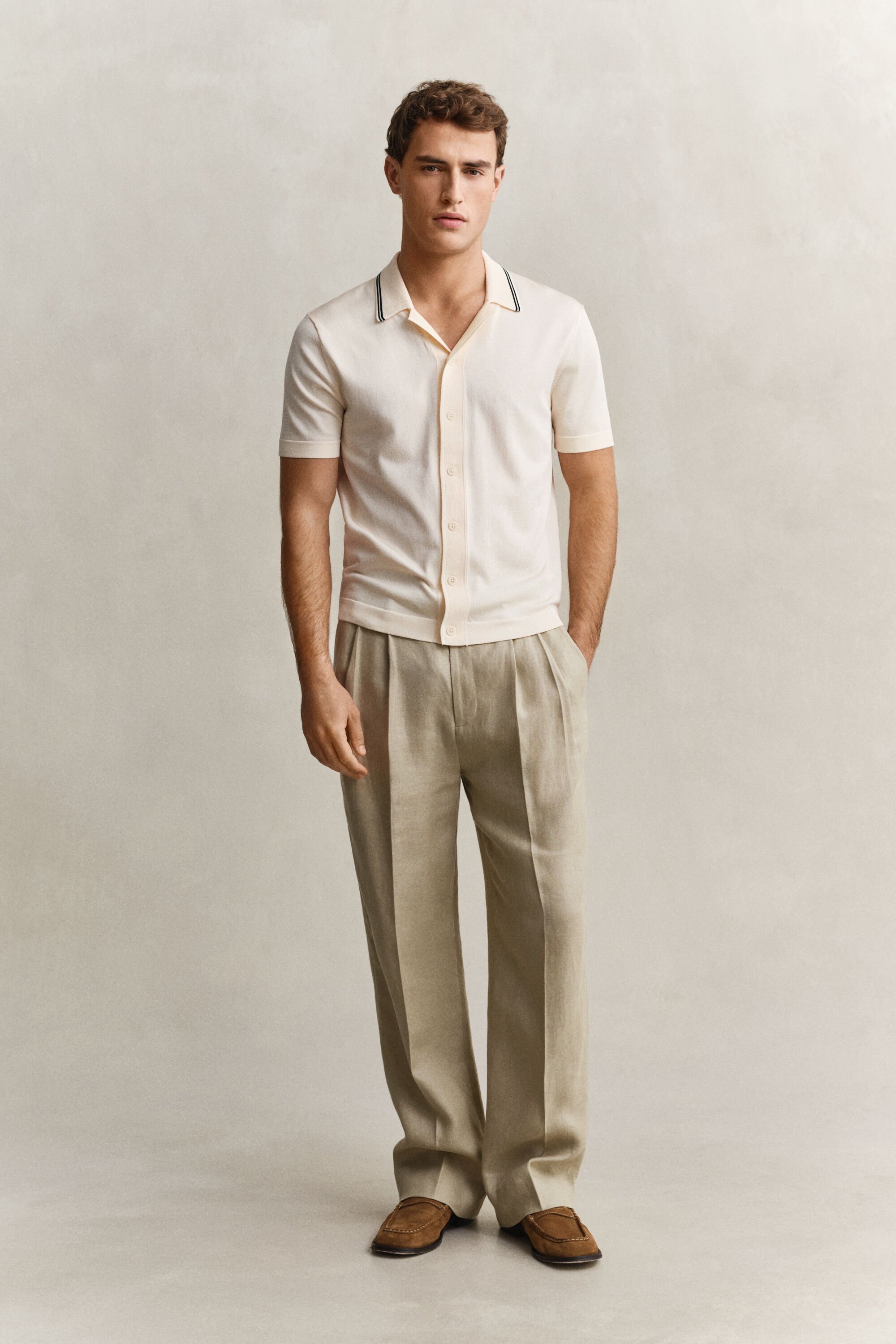 Calças de fato em linho