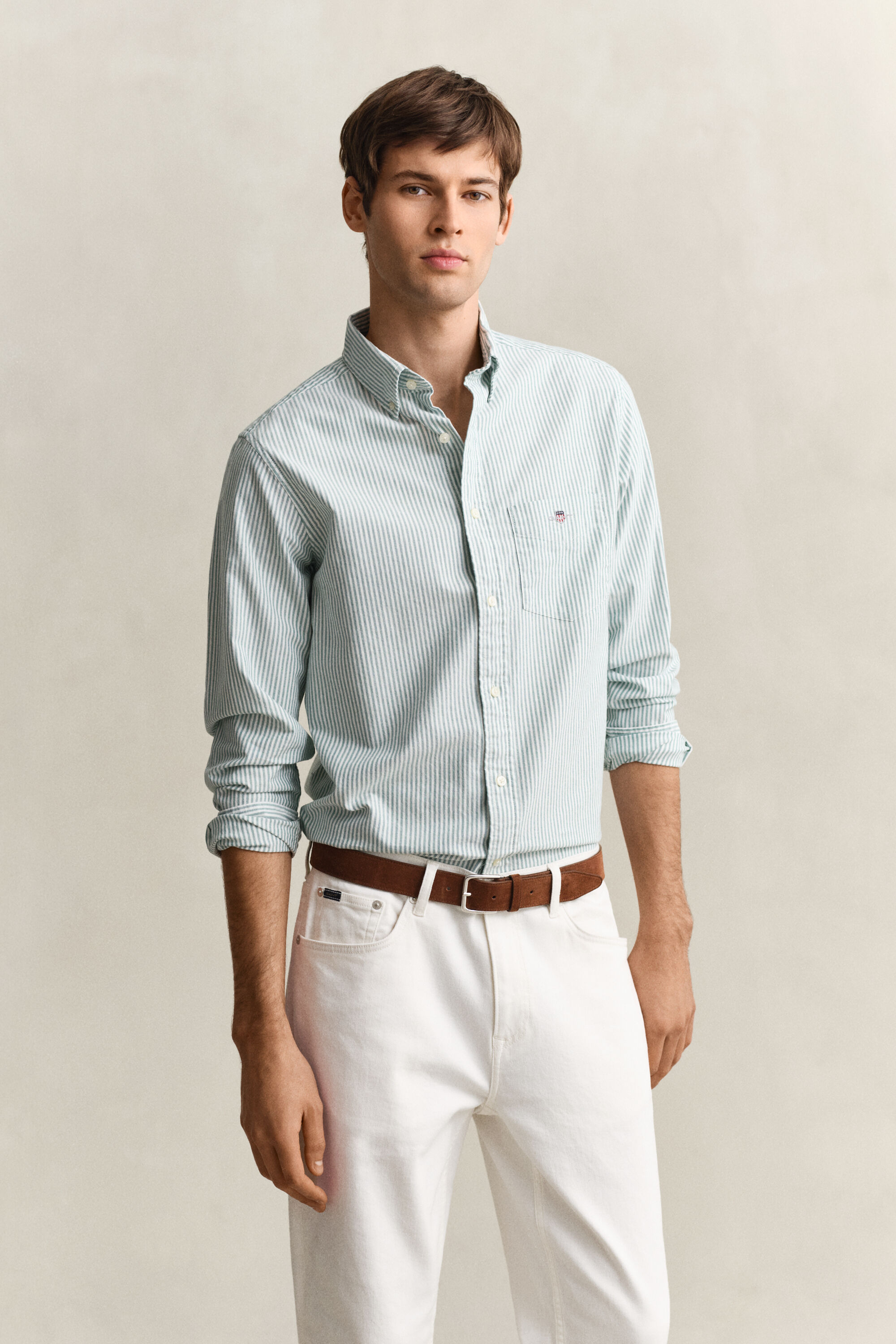 Camisa Oxford às riscas finas Classic