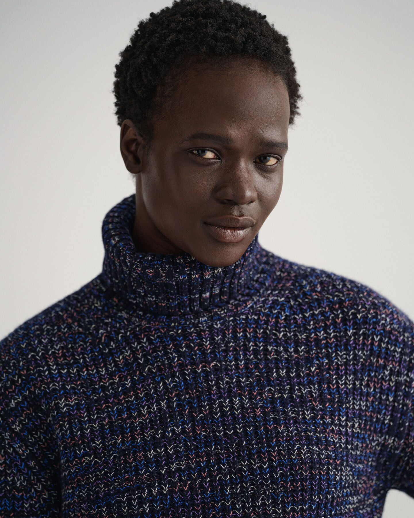 Camisola de malha com gola dobrada multicolor