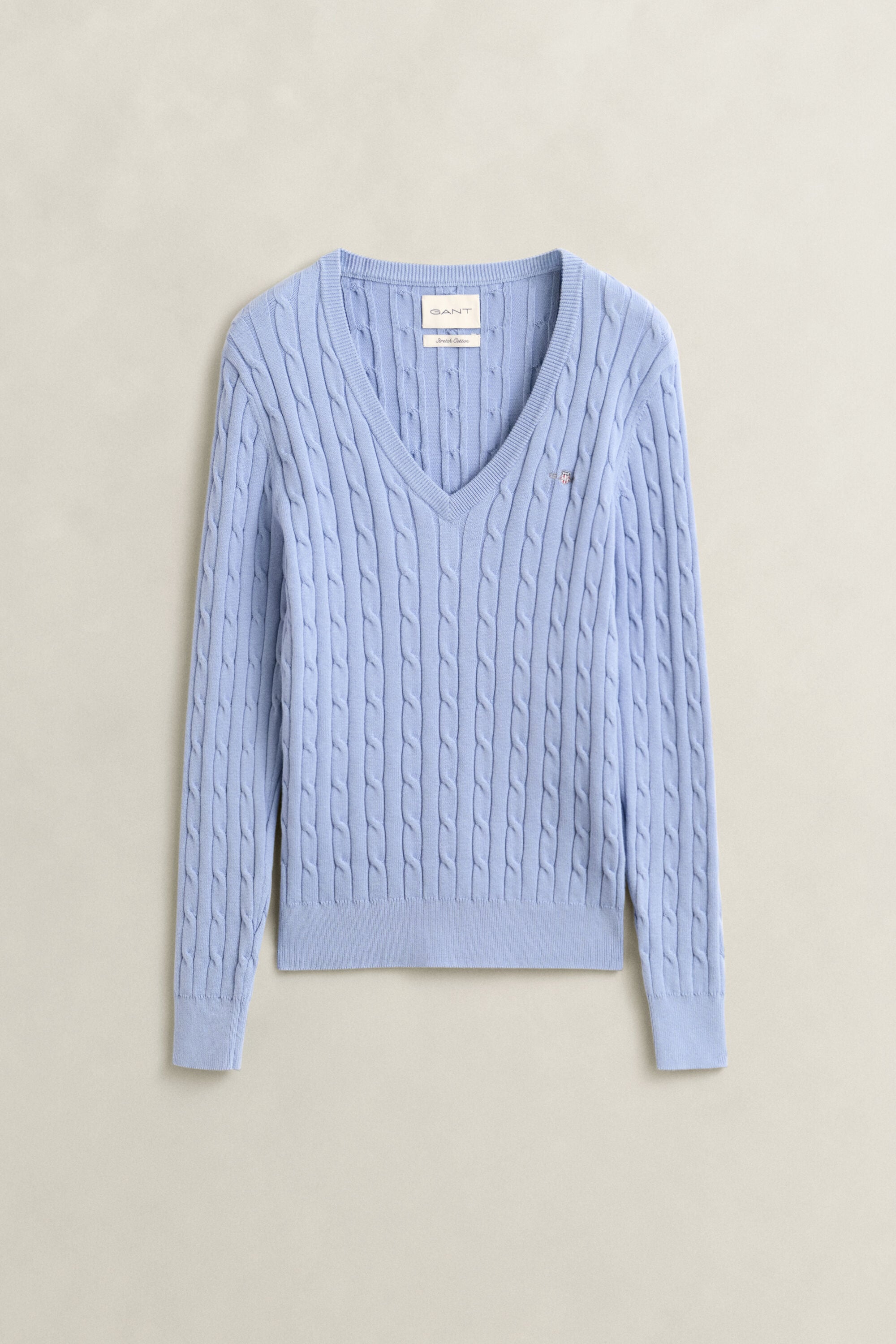 Camisola de malha entrançada com decote em V em algodão com elastano