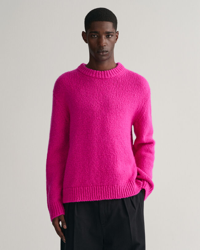 Pulover de malha com decote redondo em l&atilde; boucl&eacute;