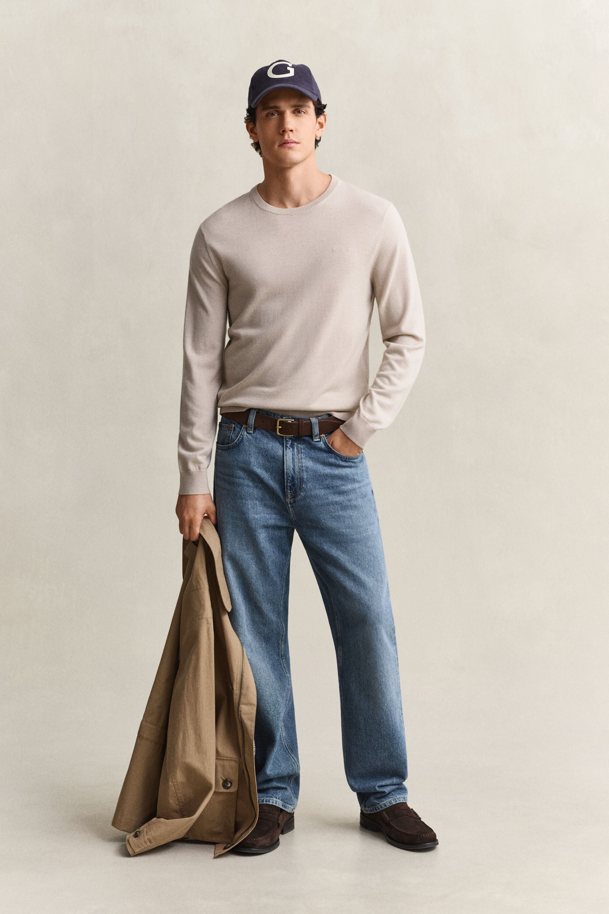 Camisola de malha com decote redondo em lã de merino