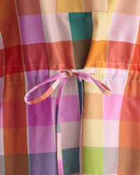 Vestido em seda e algod&atilde;o com padr&atilde;o de xadrez