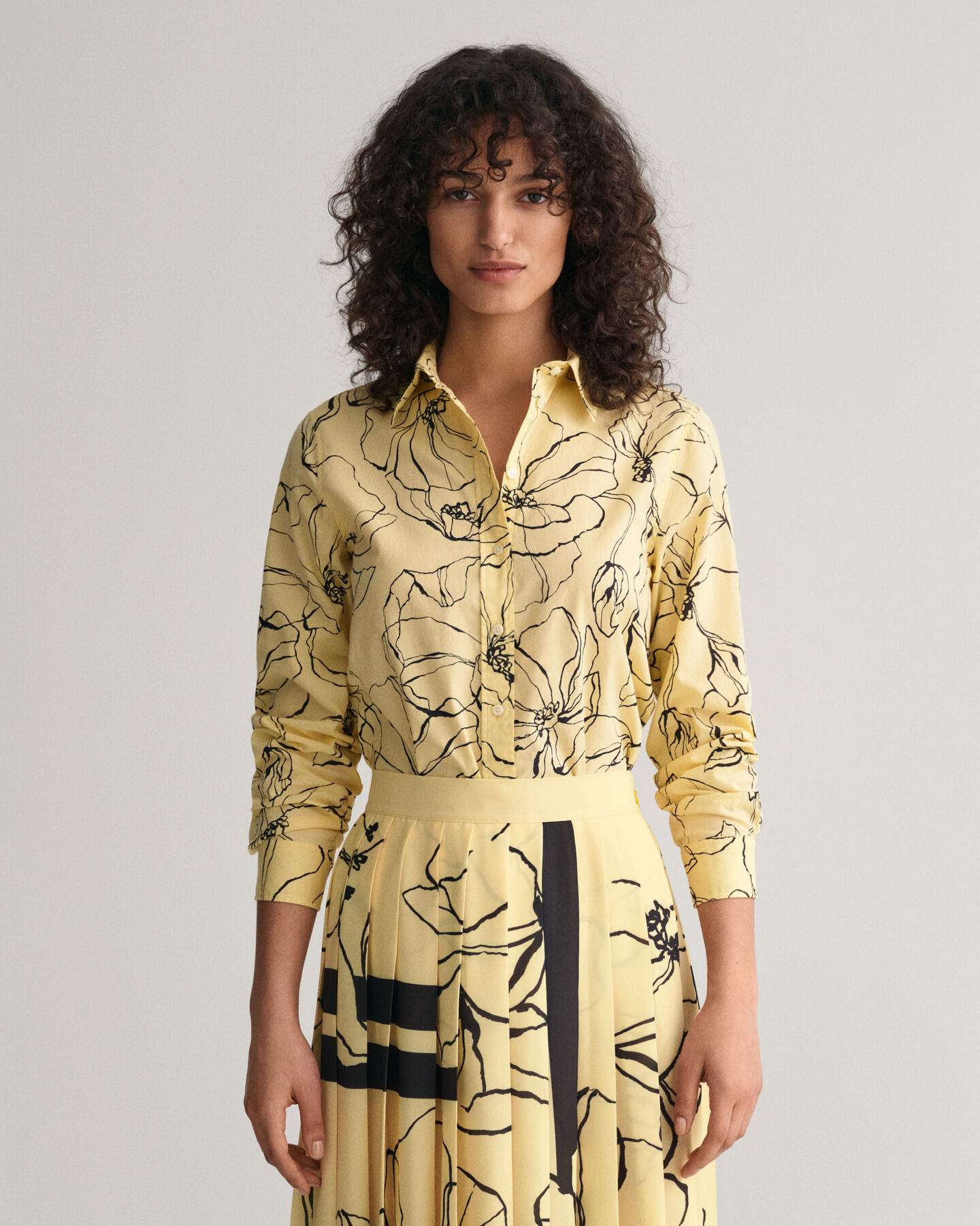 Camisa em voile de algodão Line Drawing regular fit