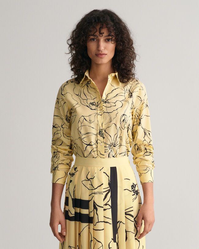 Camisa em voile de algodão Line Drawing regular fit