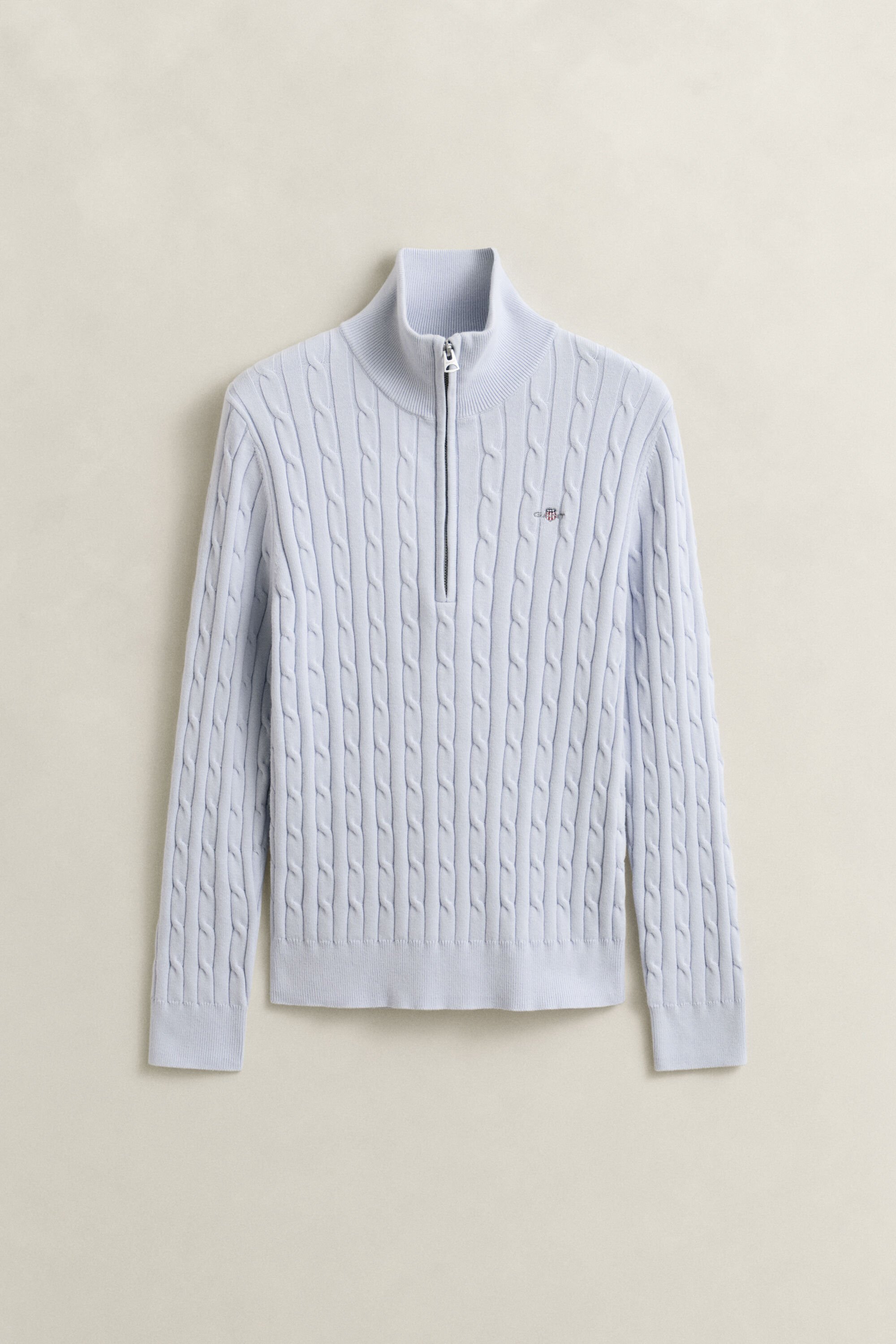 Camisola em malha entrançada com meio fecho de correr